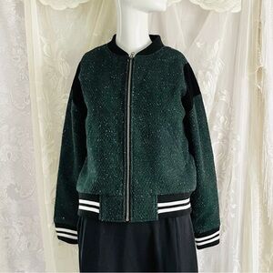 BDG Kierstan Captain Bomber Dark Green and Black Wool Blend Bomber Jacket
